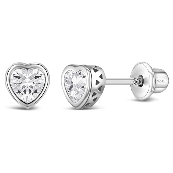 Sterling Silver Kids April Birthstone Screw Back Earrings - Melchior Jewellery