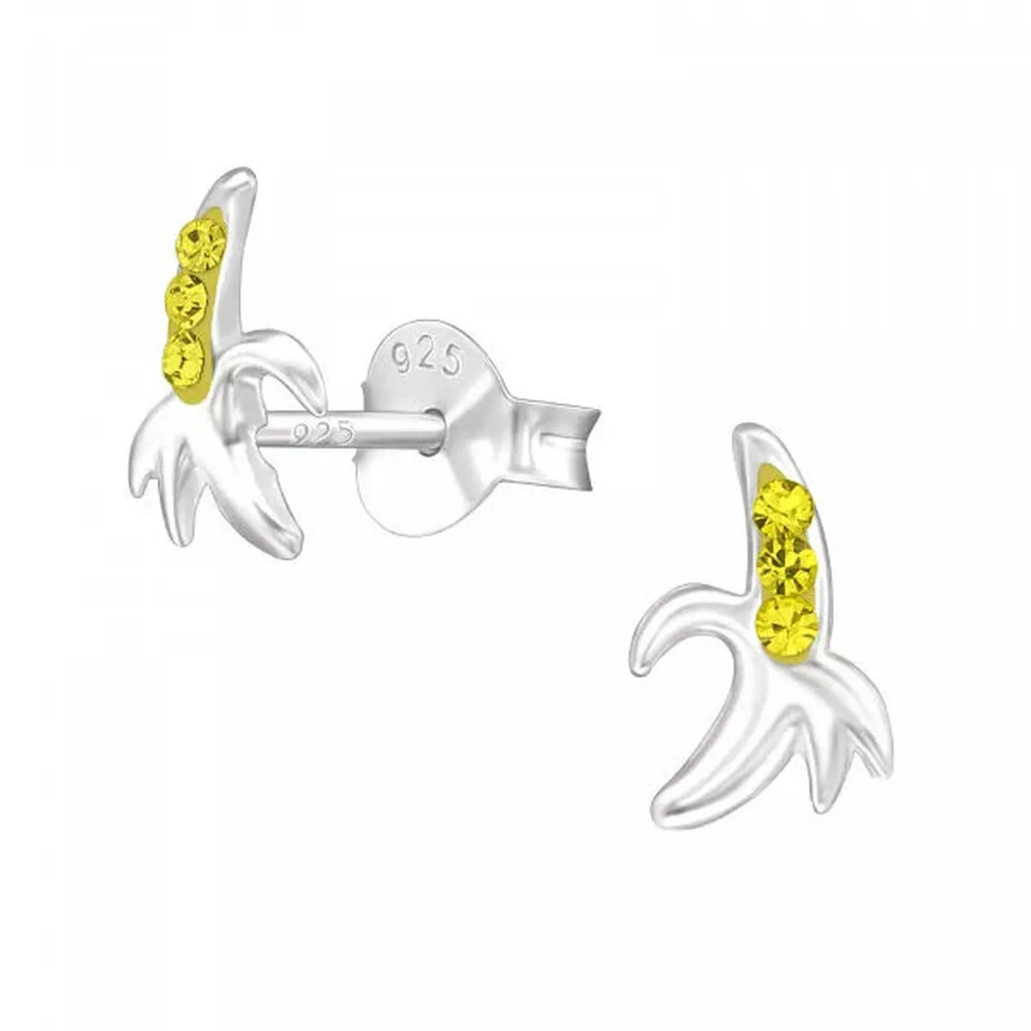 Sterling silver yellow crystal Banana Stud Earrings for children by Melchior Jewellery