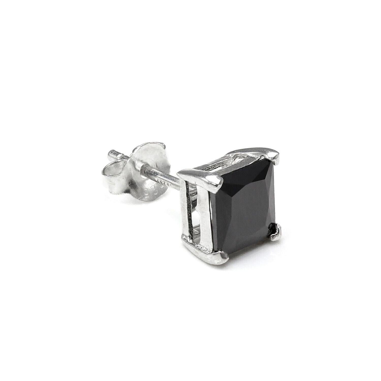 8mm black square cz single earring with silver metal setting by Melchior Jewellery