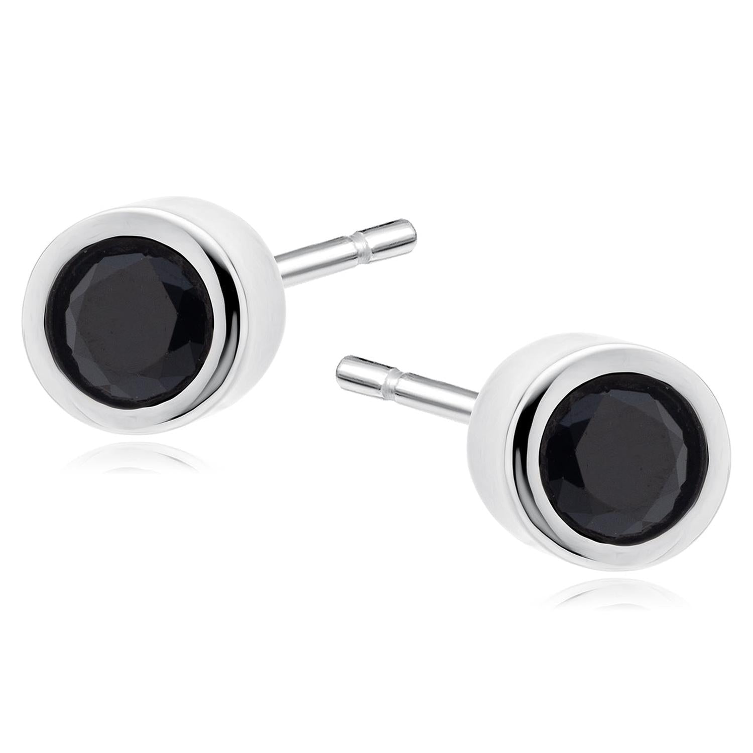 Sterling silver black CZ earrings for women with round black cubic zirconia stones