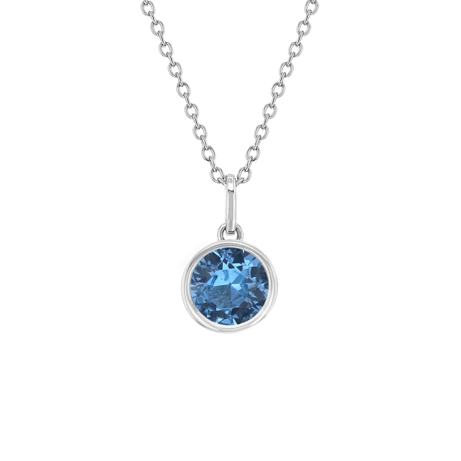 Sterling silver girls silver march birthstone cubic zirconia necklace with blue pendant for children
