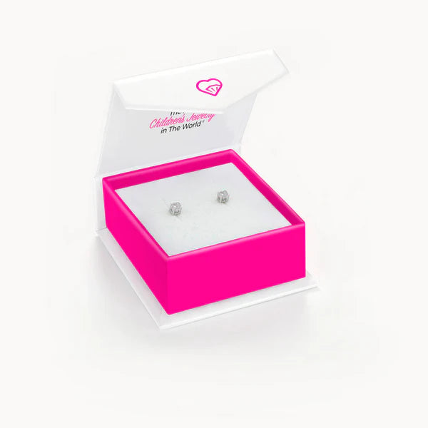 Sterling Silver Classic Round Solitaire Girls Screw Back Earrings