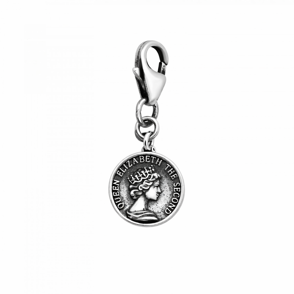 Silver Queen Elizabeth Charm by Melchior Jewellery featuring detailed profile and lobster clasp