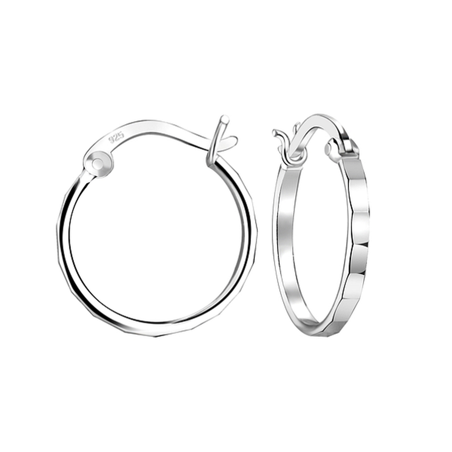 Melchior Jewellery silver diamond cut hoop earrings with polished faceted surface and secure clasp