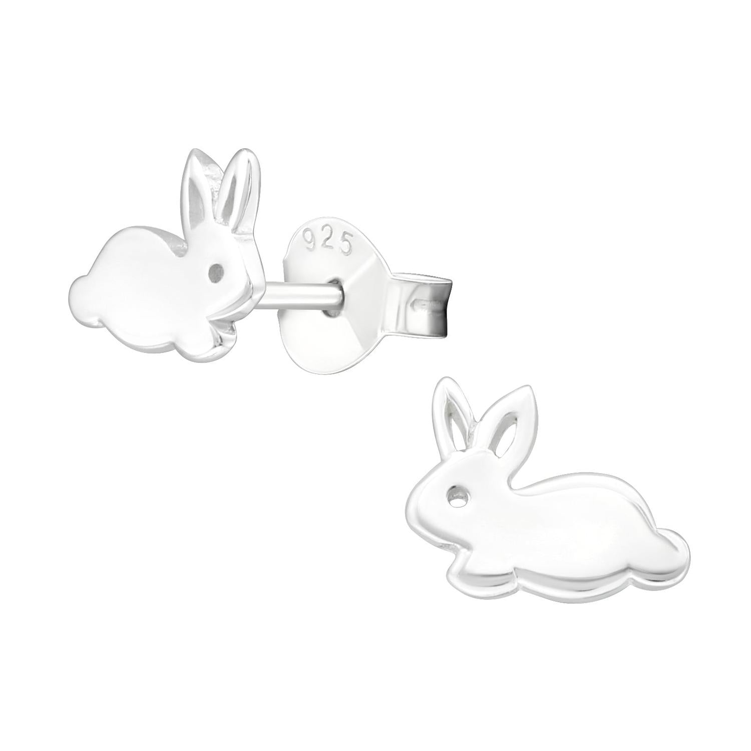 Sterling silver bunny rabbit earrings girls cute childrens jewellery by Melchior Jewellery