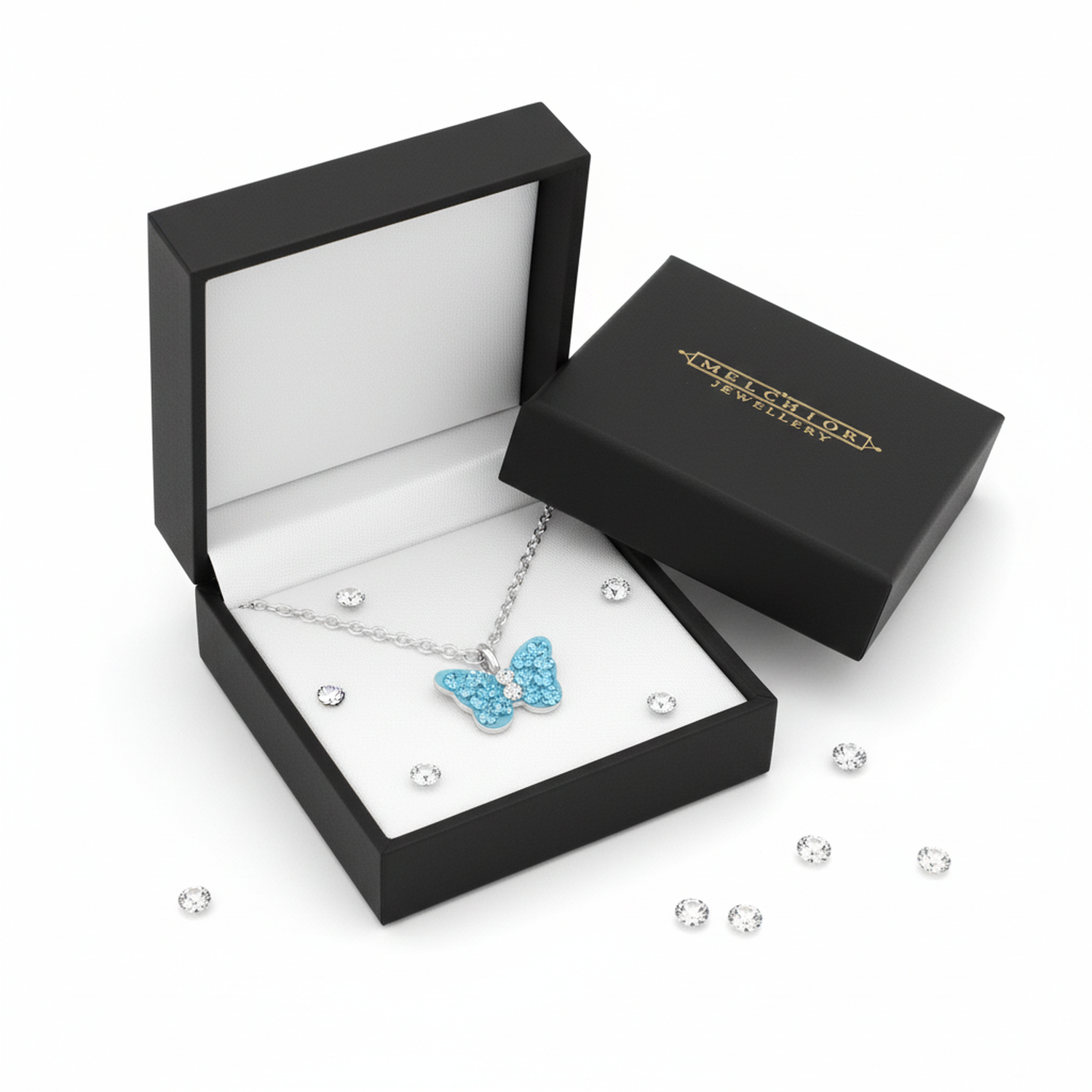 Sterling Silver Blue Butterfly Necklace for Girls - Melchior Jewellery