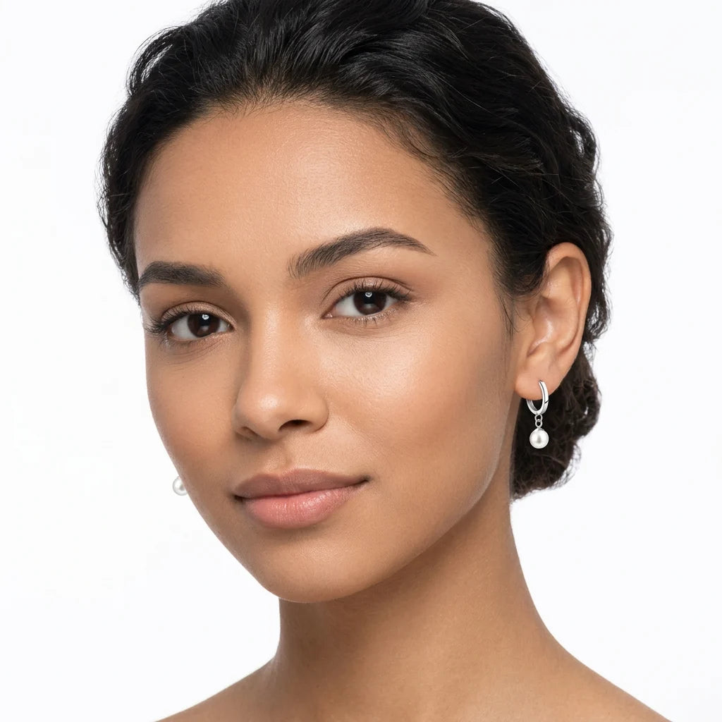 Sterling Silver Pearl Drop Hoop Earrings