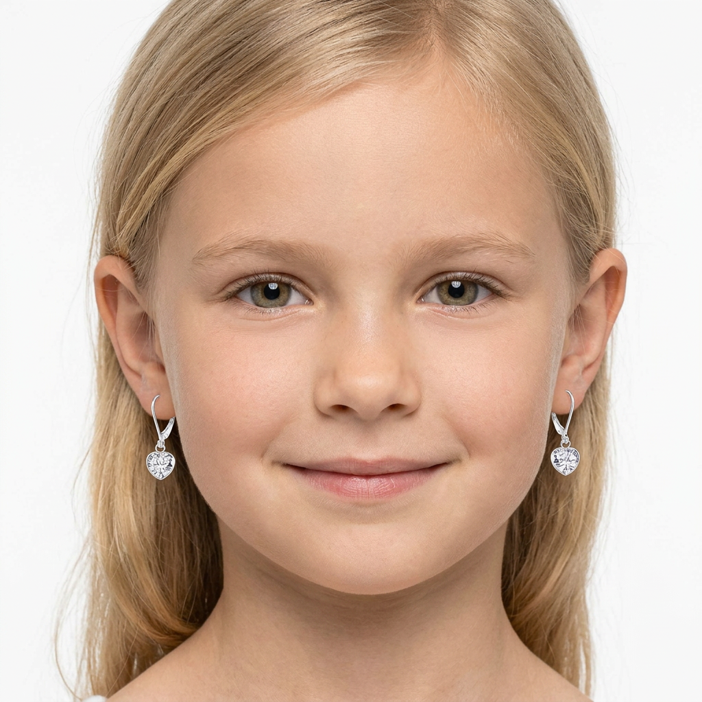 Sterling Silver CZ Heart Earrings for Girls - Melchior Jewellery