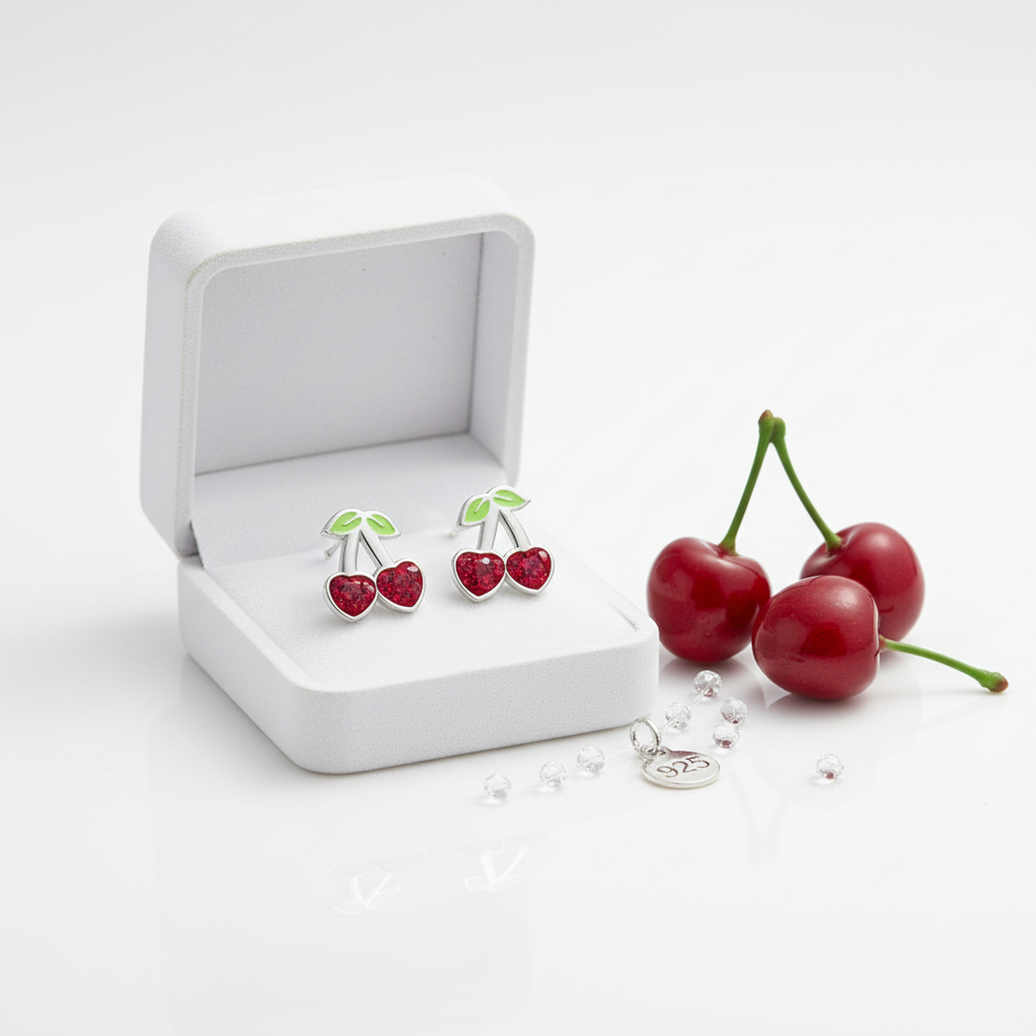 Sterling Silver Earrings for Girls Crystal Cherry Design - Melchior Jewellery