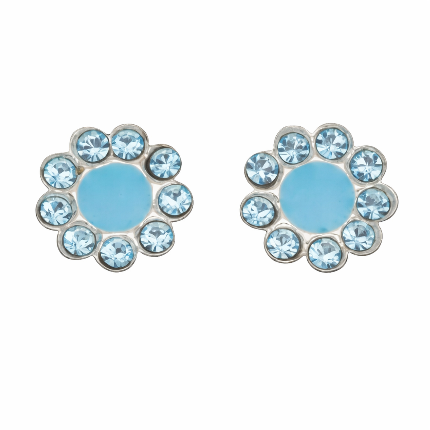 Children's sterling silver flower earrings with blue gemstones by Melchior Jewellery