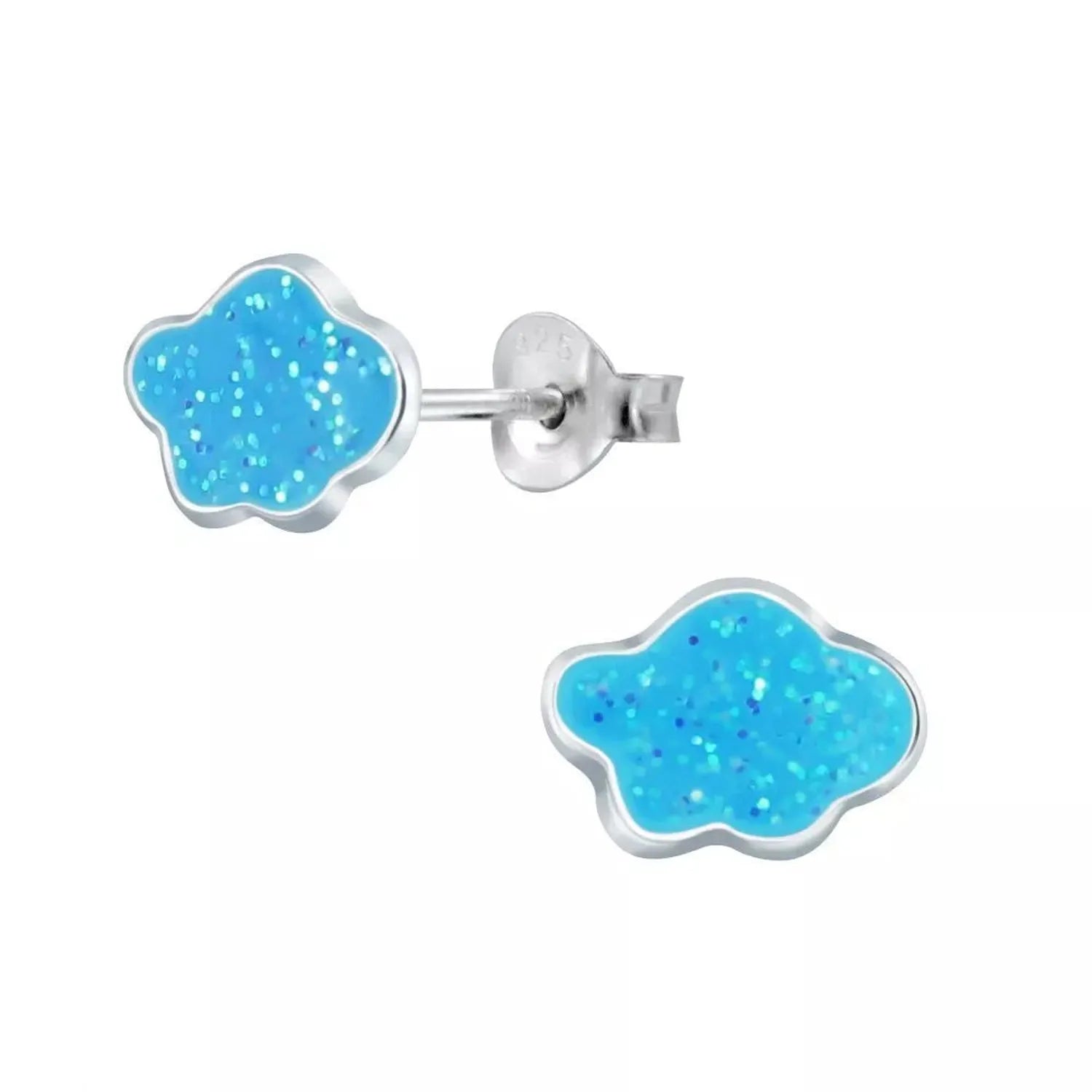 Children's Sterling Silver Blue "Sparkly Cloud" Stud Earrings - Melchior Jewellery