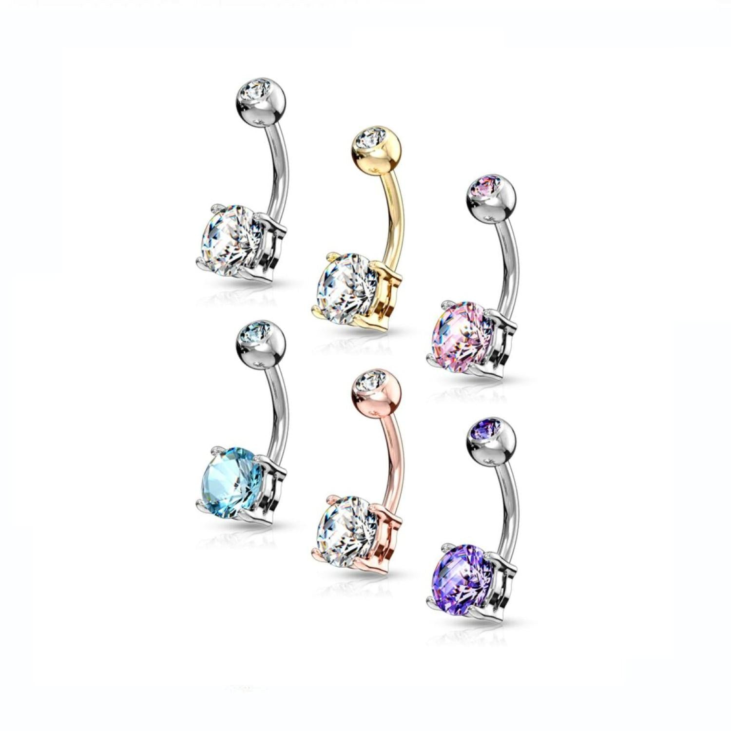Melchior Jewellery set of six curved navel rings in silver gold and rose with round gems sterling silver belly button piercing