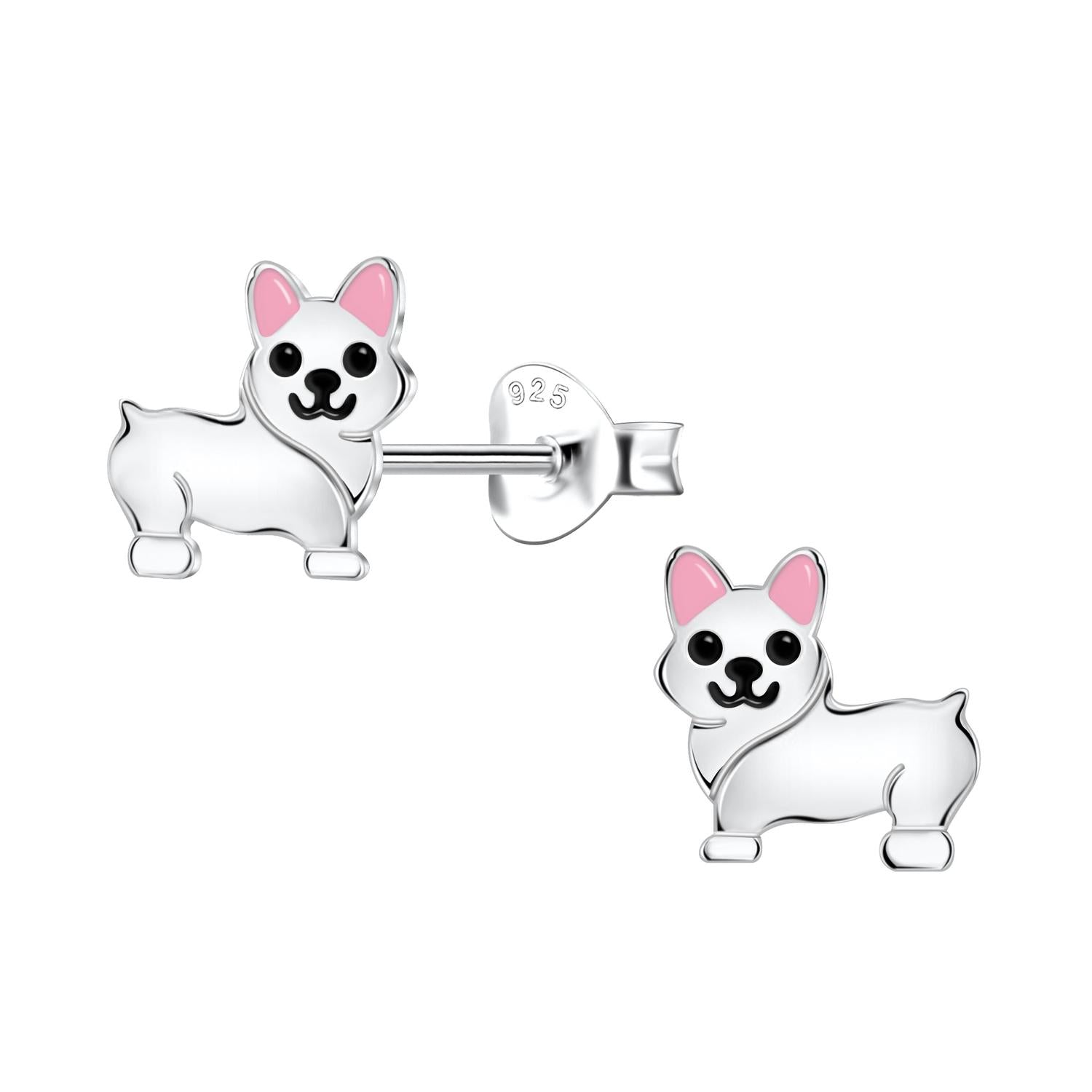 Sterling silver pink and black girls chihuahua earrings for children by Melchior Jewellery