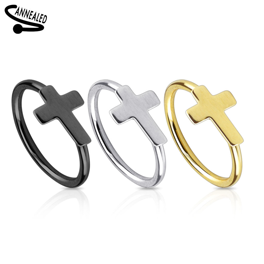 Melchior Jewellery cross surgical steel nose ring piercing in black silver and gold colours