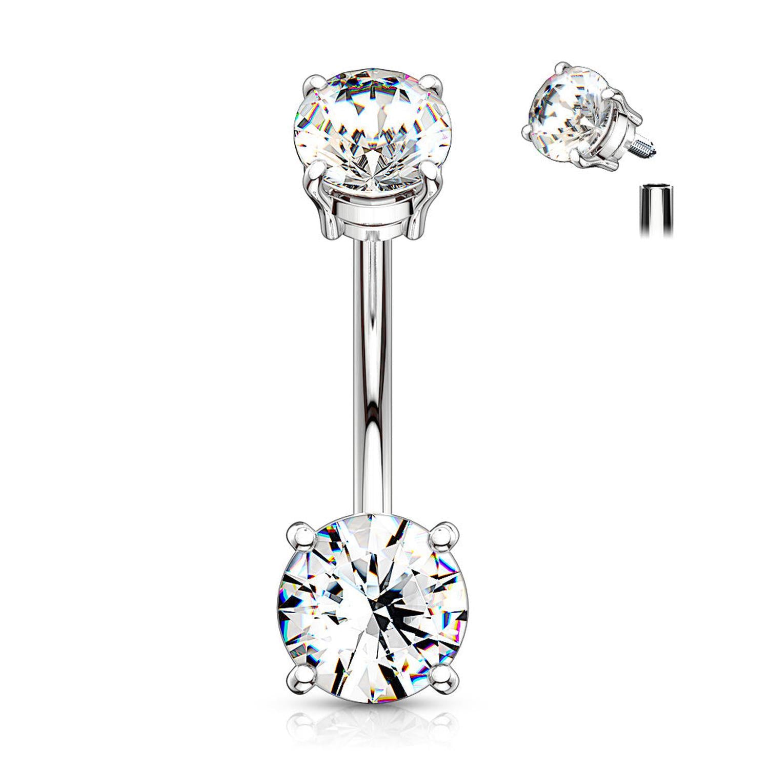 sterling silver clear crystal belly button piercing by Melchior Jewellery with secure screw design