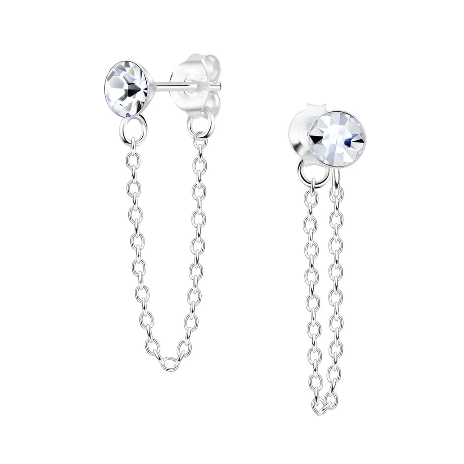 Melchior Jewellery sterling silver crystal chain earrings with clear round crystals and delicate silver chains