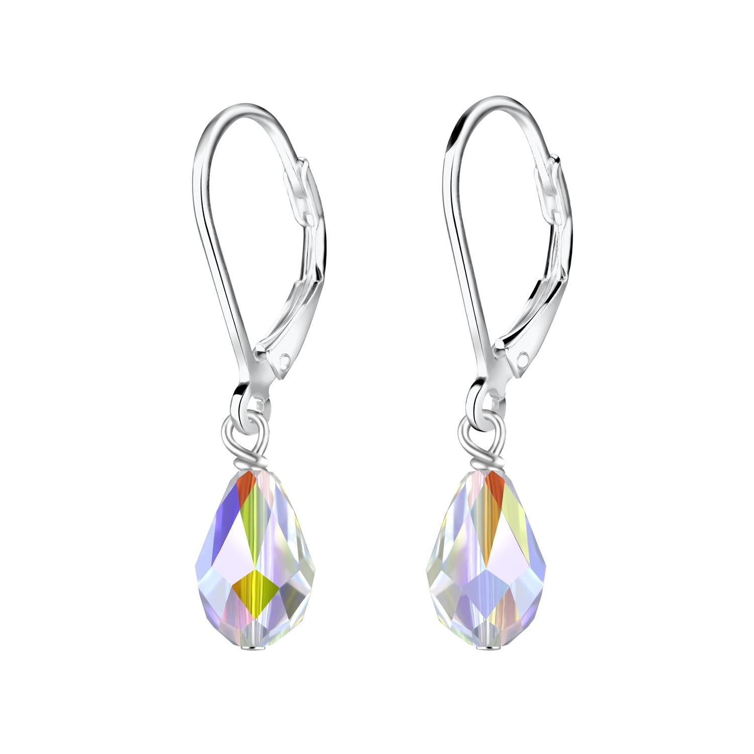 Melchior Jewellery silver CZ teardrop leverback earrings for children with sparkling crystal drops