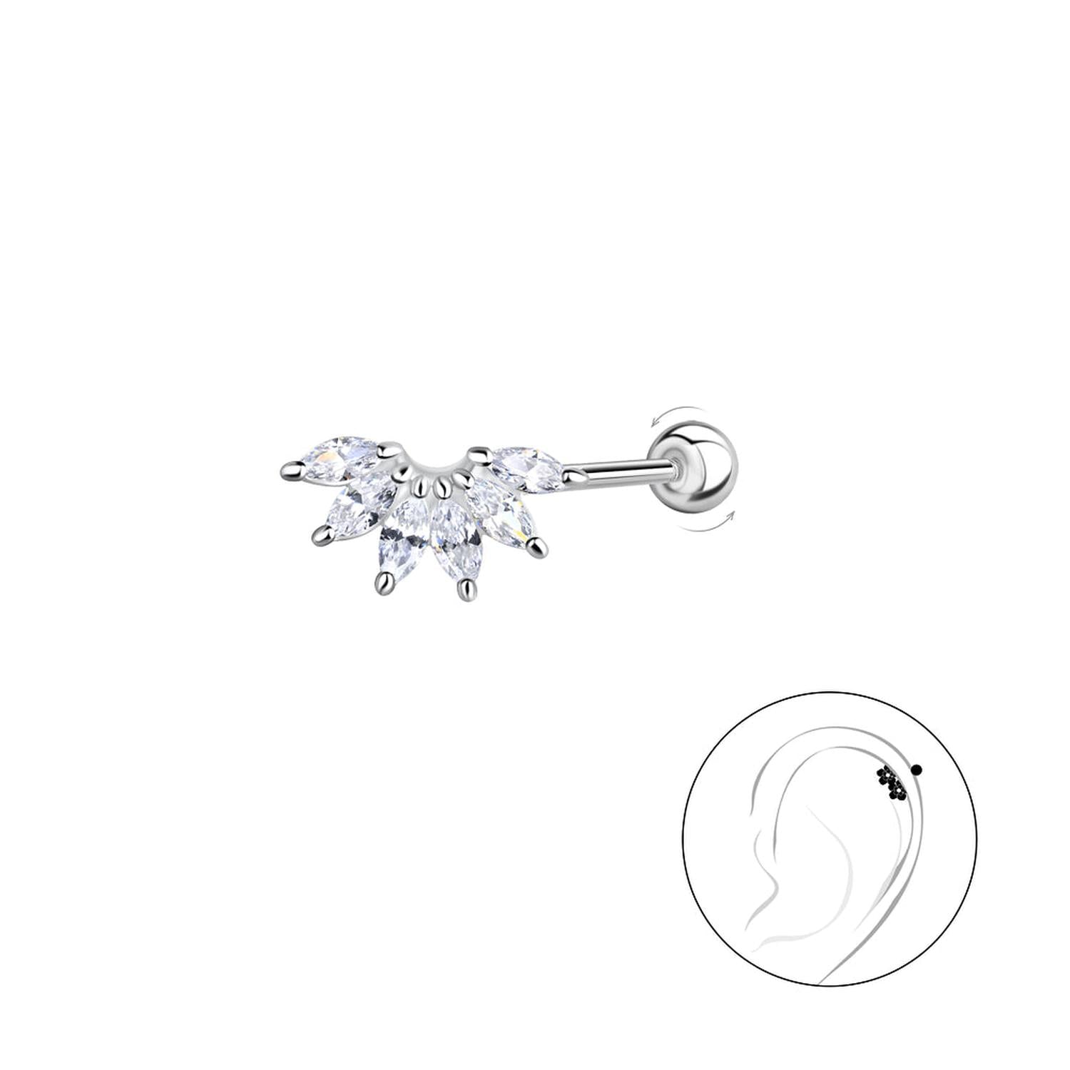 Sterling silver cartilage earring by Melchior Jewellery with clear stones for elegant ear adornment