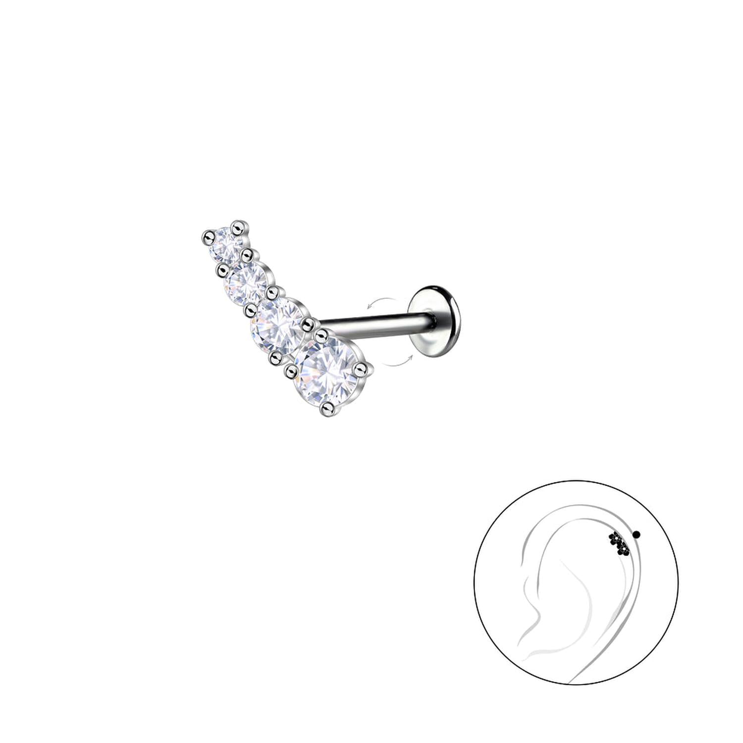 Geometric titanium labret earring with four clear gemstones from Melchior Jewellery for ear piercings