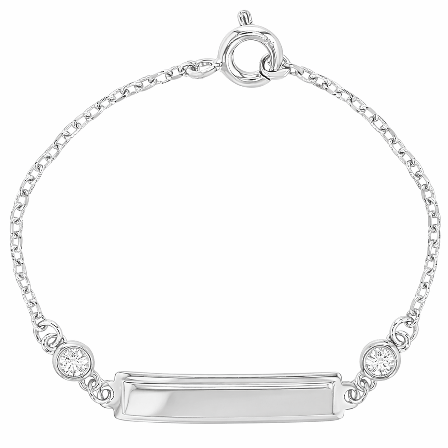 Melchior Jewellery cubic zirconia ID bracelet for toddlers in silver with delicate chain and two stones