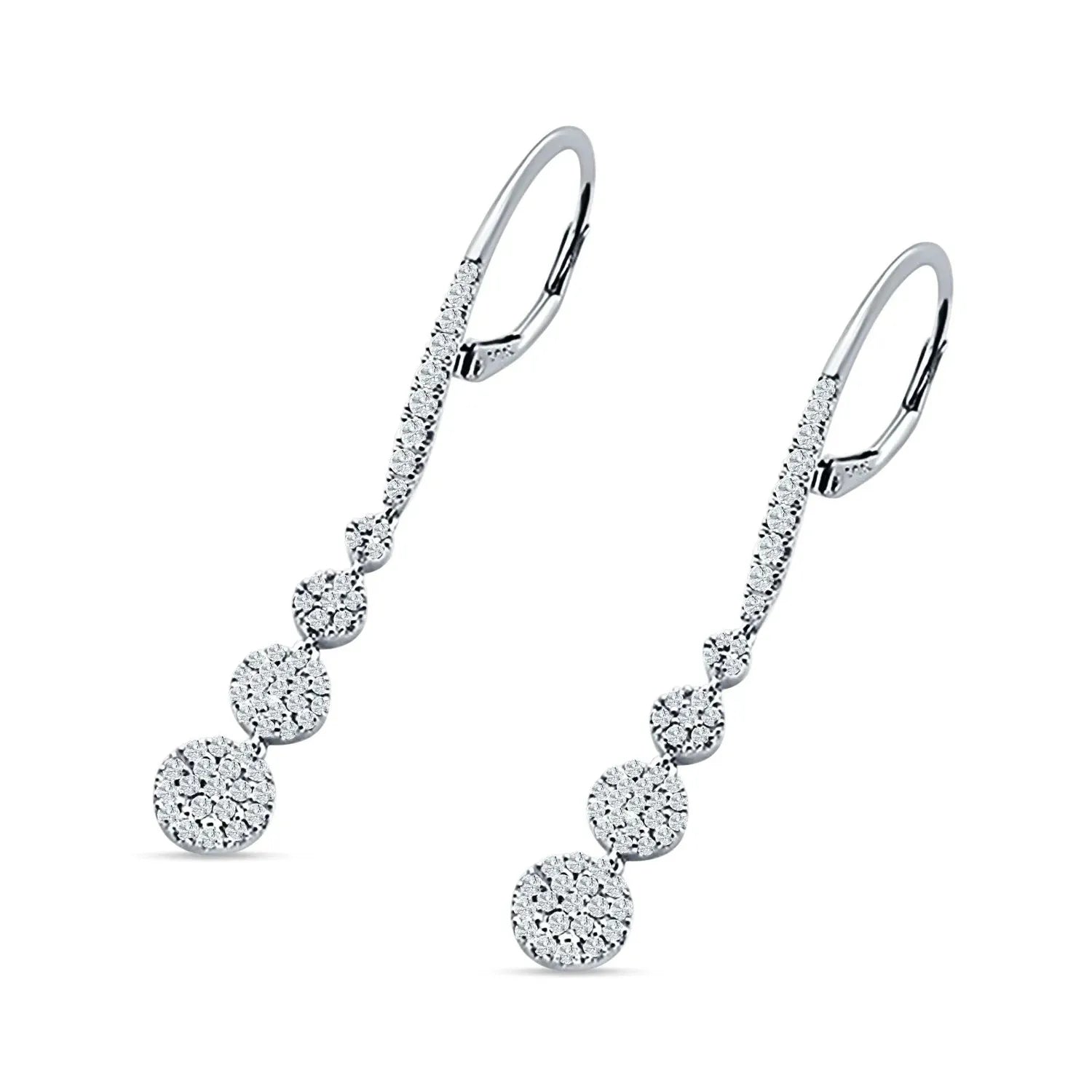 Melchior Jewellery silver cubic zirconia drop earrings with three round stones in a cascading design