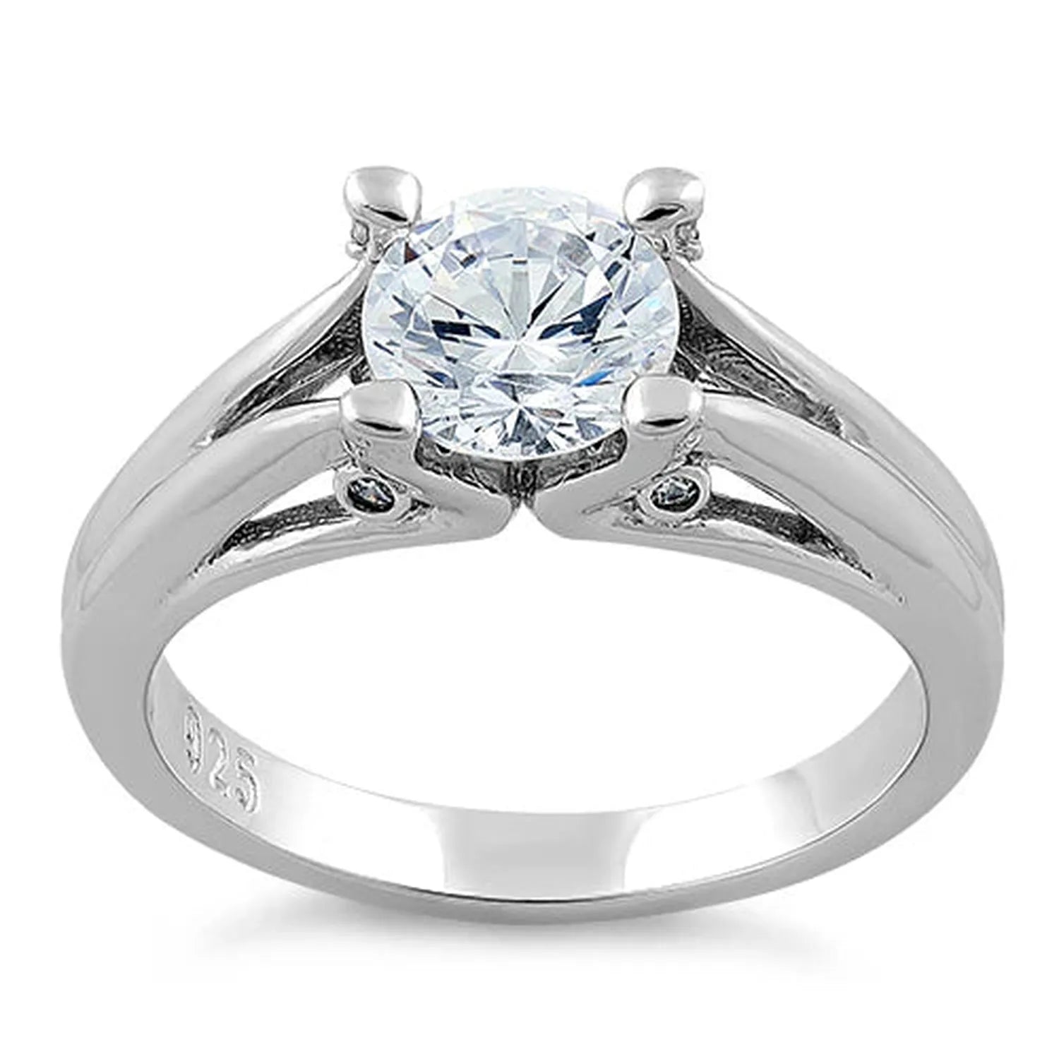 Sterling silver solitaire engagement ring with clear round gemstone for women by Melchior Jewellery