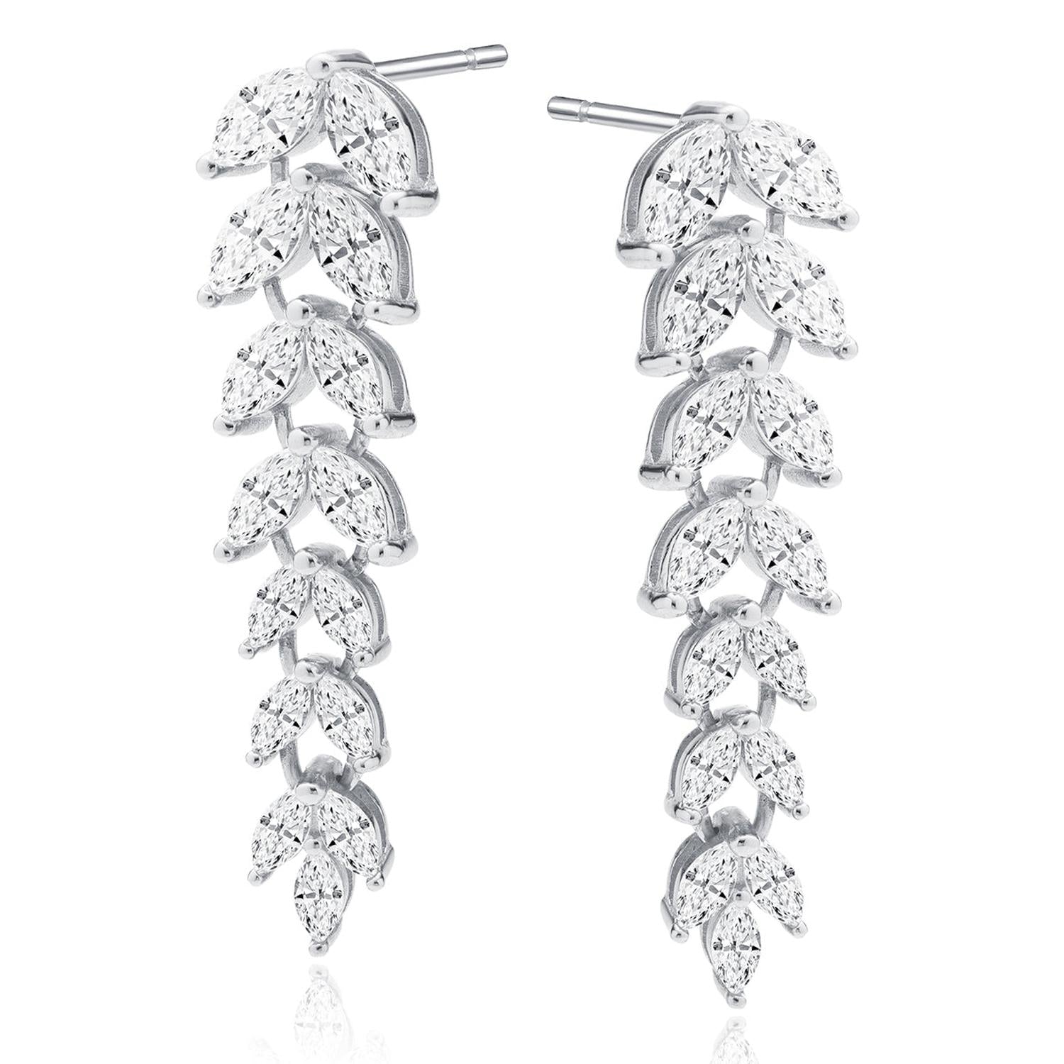 Sterling silver leaf earrings with clear stones in a cascading design by Melchior Jewellery