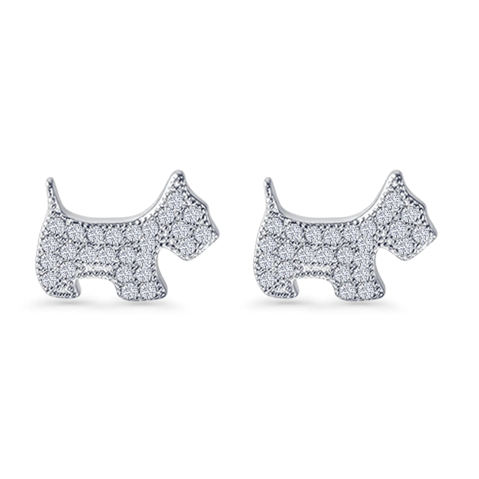 Silver Scottie Dog Pave Stud Earrings by Melchior Jewellery encrusted with sparkling clear crystals