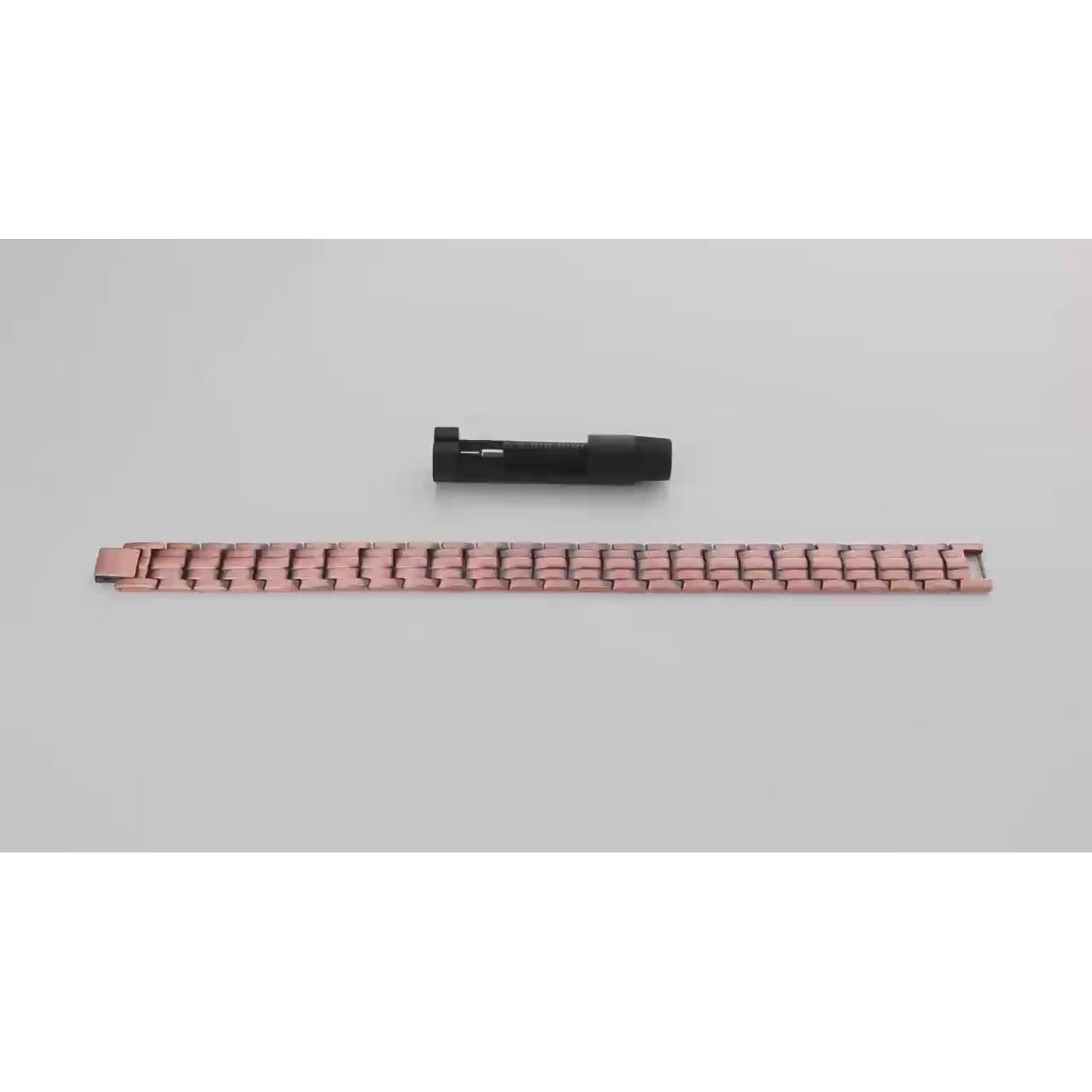 Melchior Jewellery double row magnetic bracelet for men in rose gold with black tool on grey background