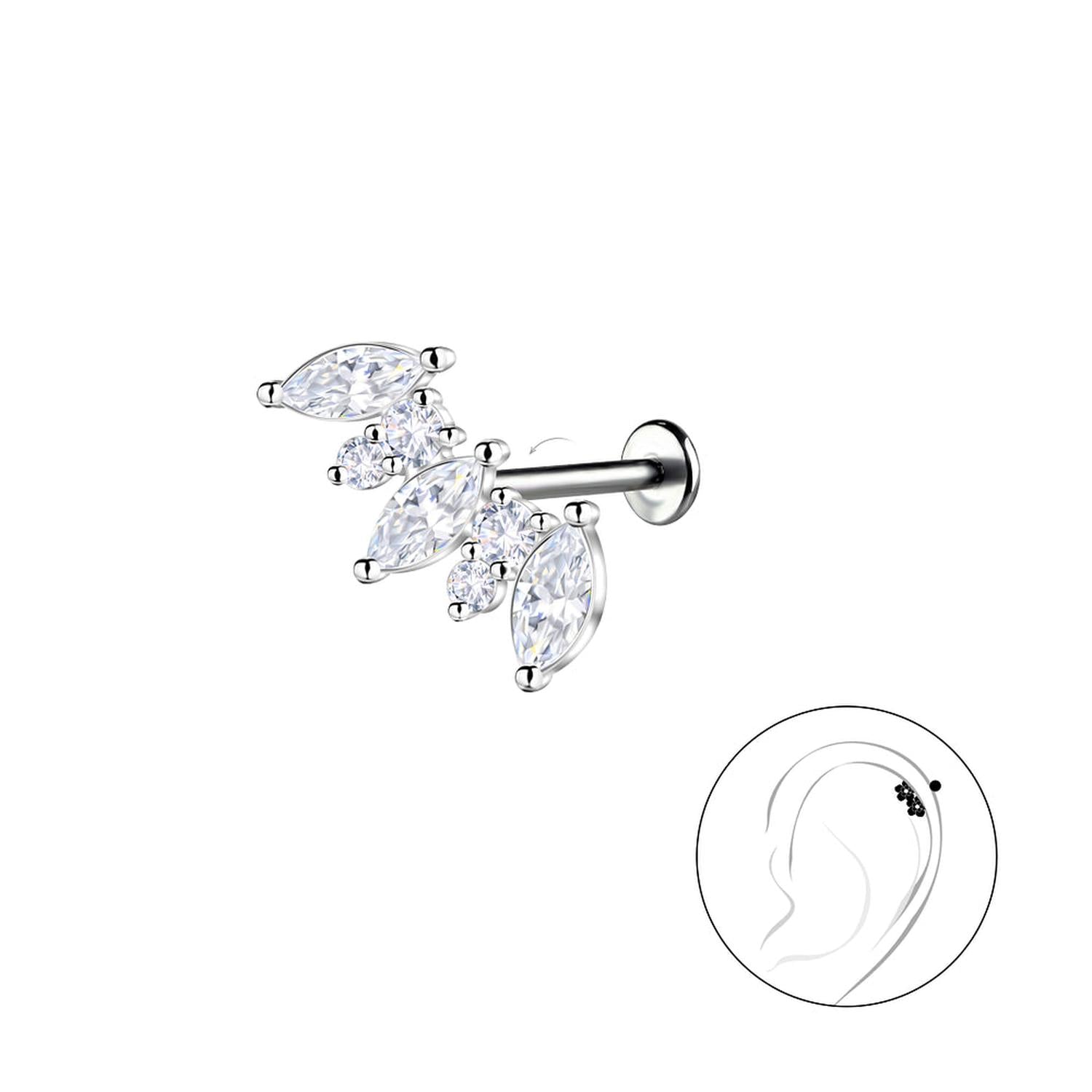 Sterling Silver Cubic Zirconia Geometric Labret Stud - Melchior Jewellery