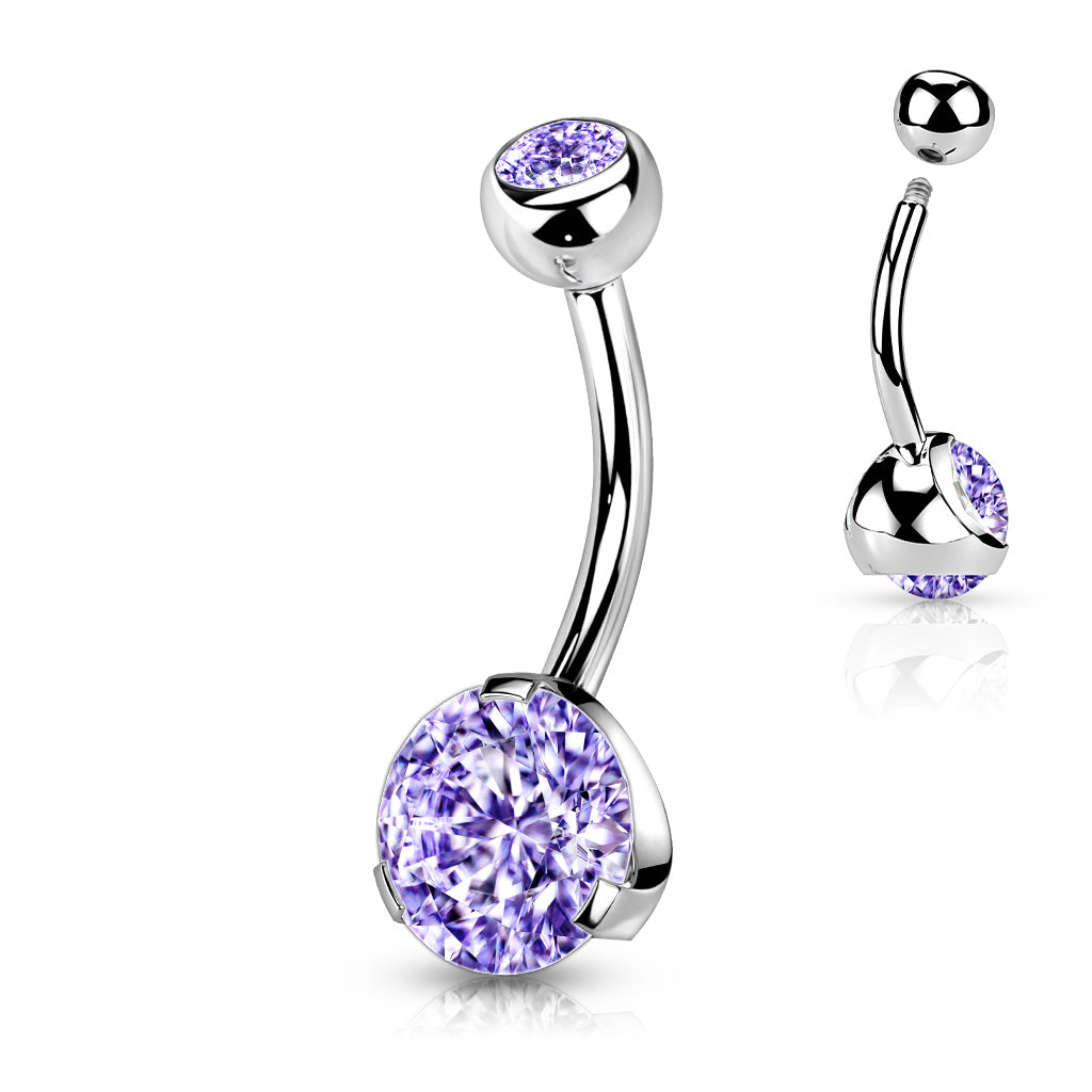 Melchior Jewellery sterling silver belly button piercing with curved barbell and lavender cubic zirconia gem