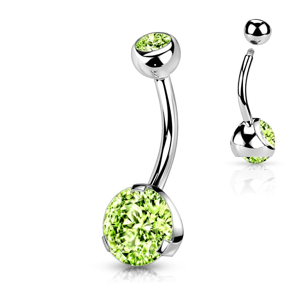 Melchior Jewellery sterling silver belly button piercing with bright peridot green crystal gem
