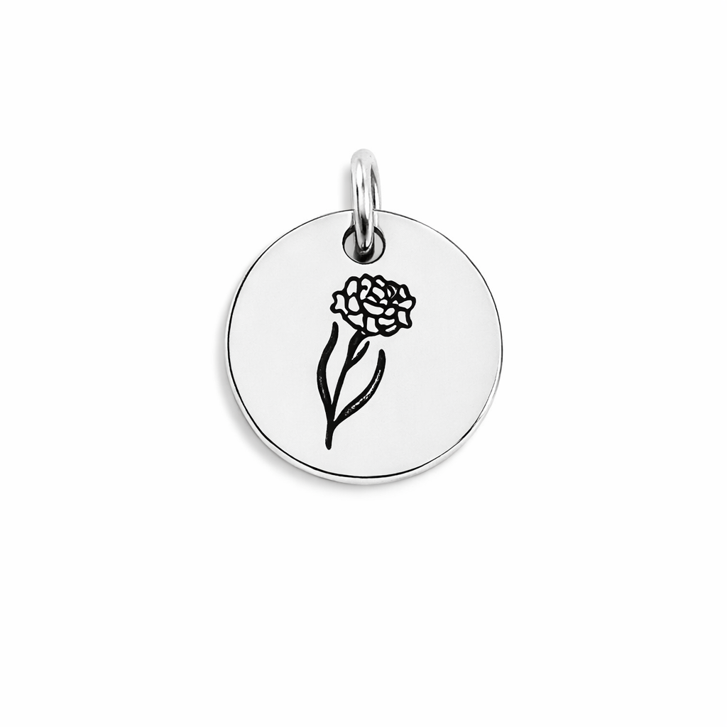 Stainless Steel Engraved Birth Flower Pendant Charm - Melchior Jewellery