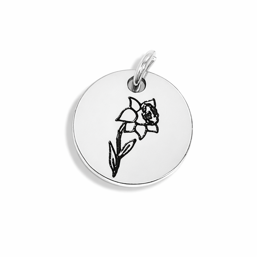 Stainless Steel Engraved Birth Flower Pendant Charm - Melchior Jewellery