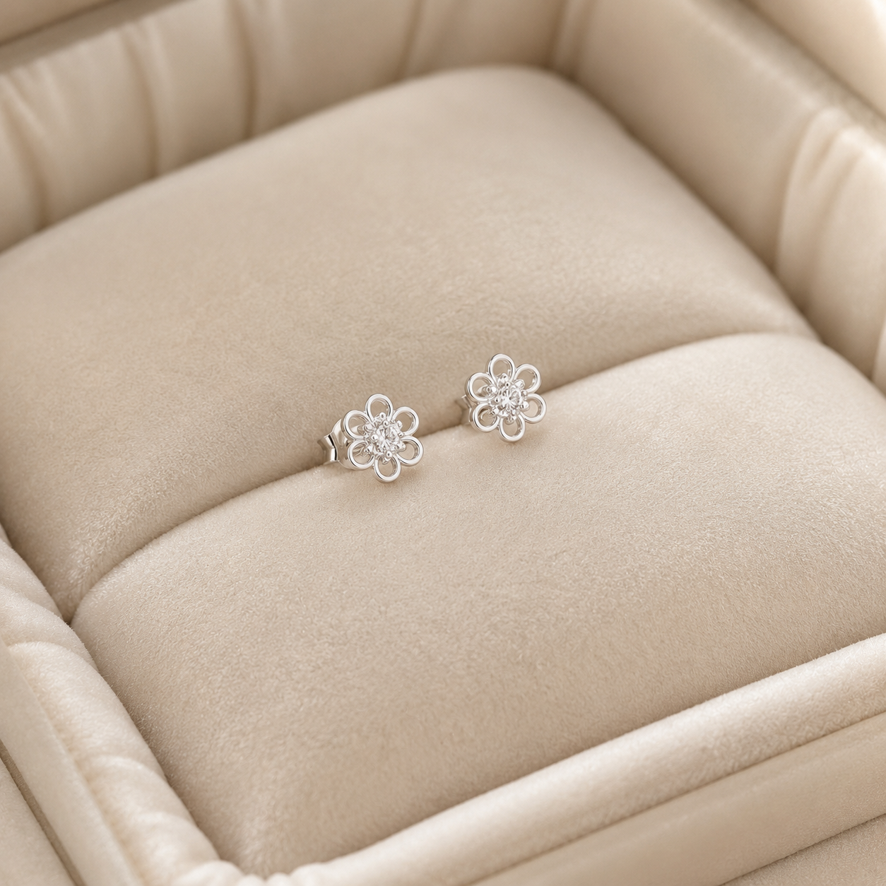 Sterling Silver CZ Flower Stud Earrings for Girls