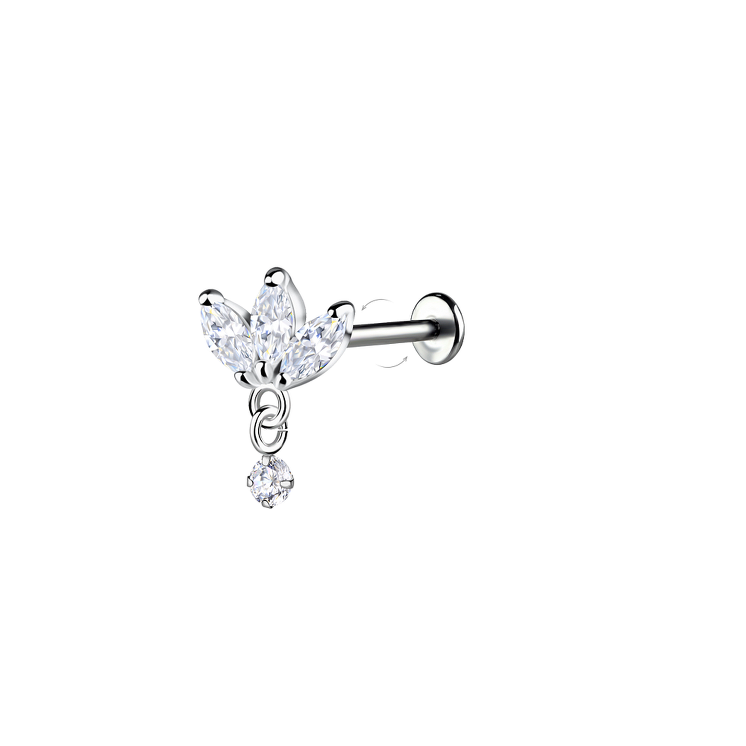 Silver Labret Stud with CZ Flower Body Jewellery - Melchior Jewellery