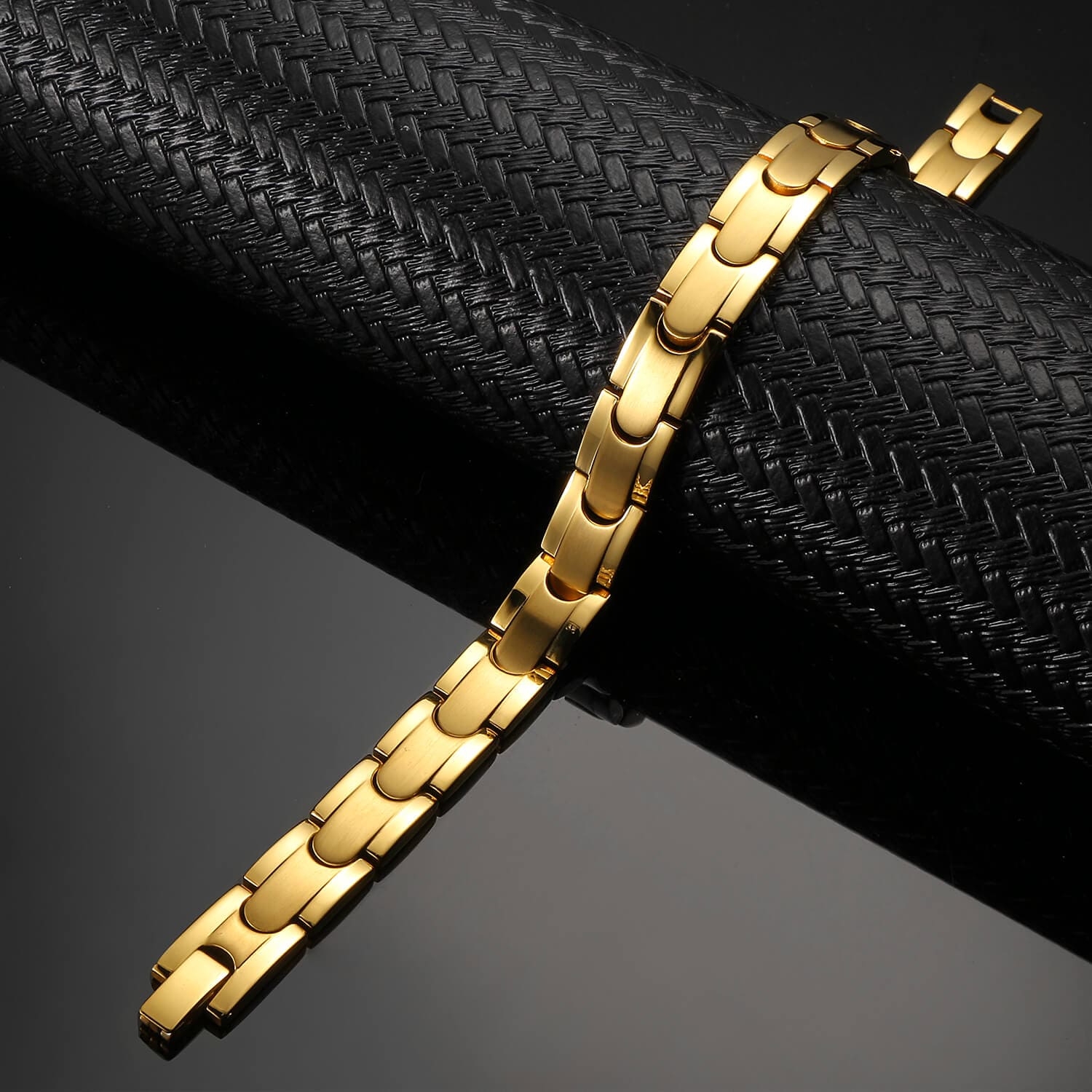 Melchior Jewellery gold titanium magnetic therapy bracelet with polished link design for everyday wear