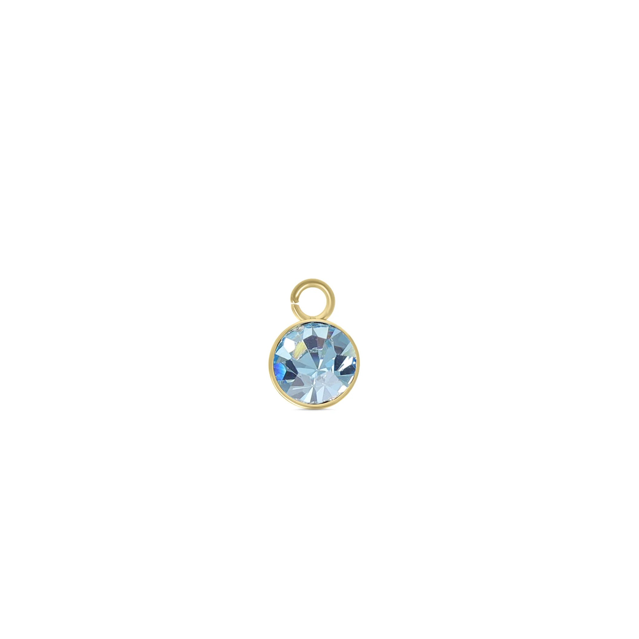 gold stainless steel birthstone charm with light blue gemstone for personalised jewellery