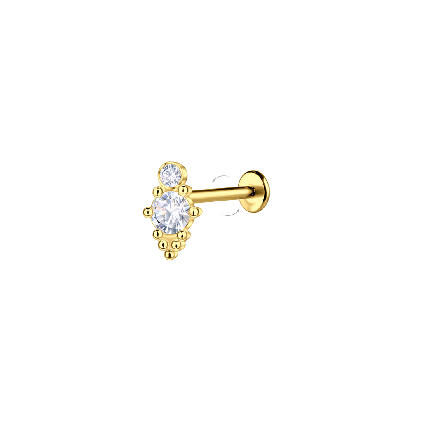 Gold plated body jewellery with clear stones silver geometric labret earring from Melchior Jewellery