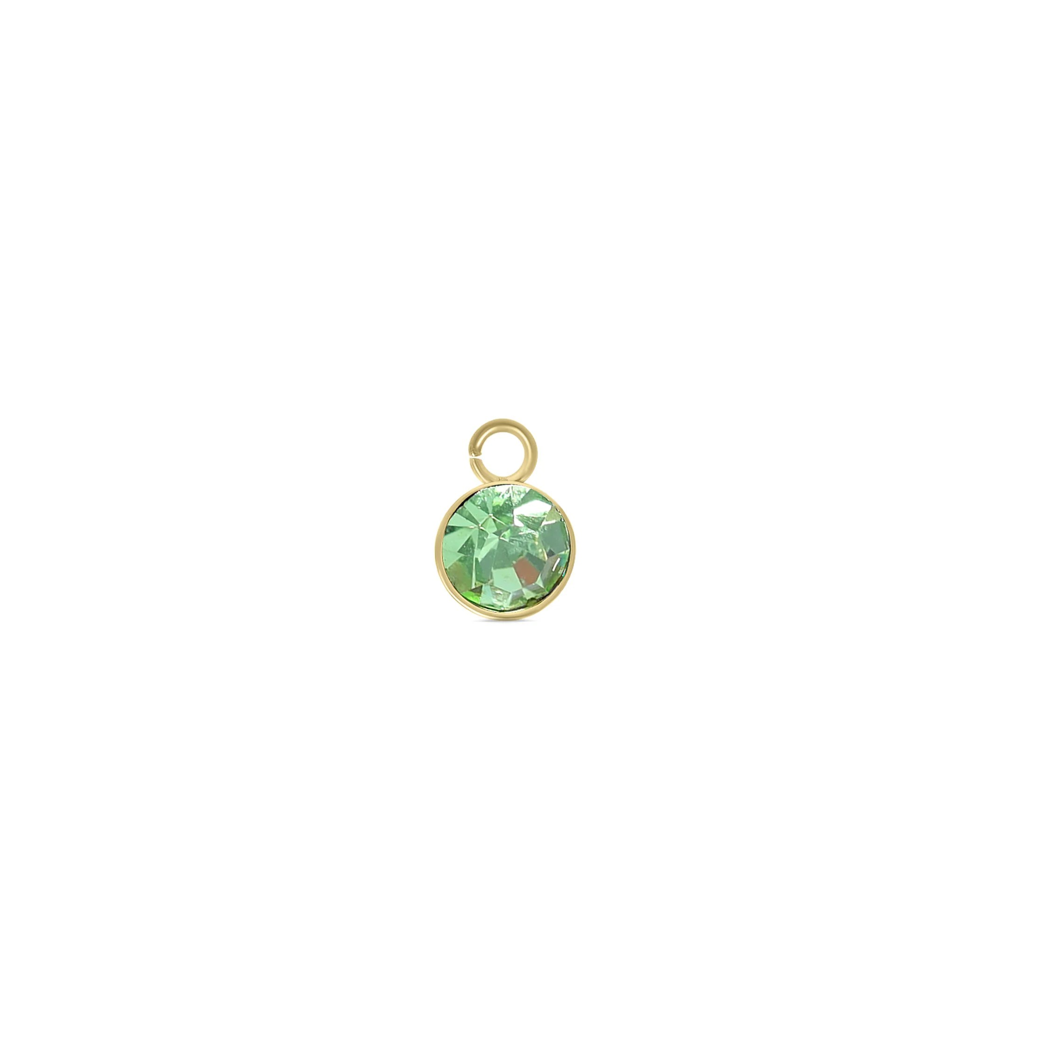 gold stainless steel birthstone charm with green crystal by Melchior Jewellery