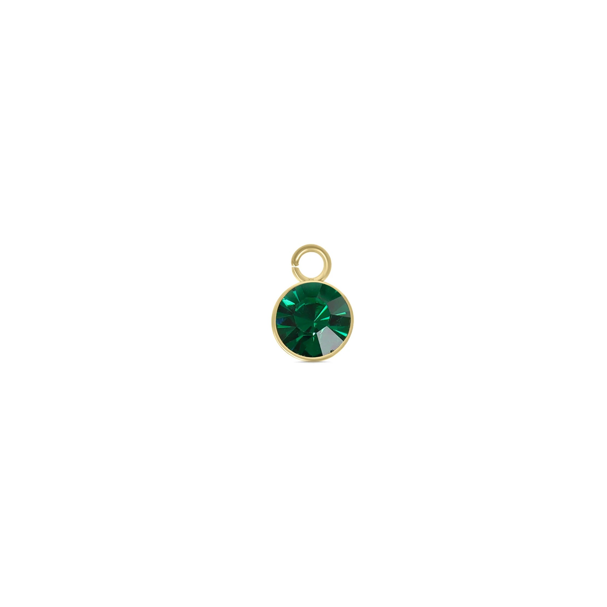 gold stainless steel birthstone charm with green crystal from Melchior Jewellery