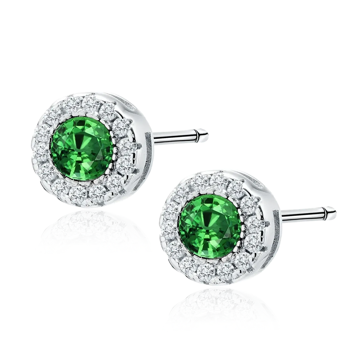 Melchior Jewellery sterling silver emerald stud earrings with vibrant green stones and sparkling clear crystals