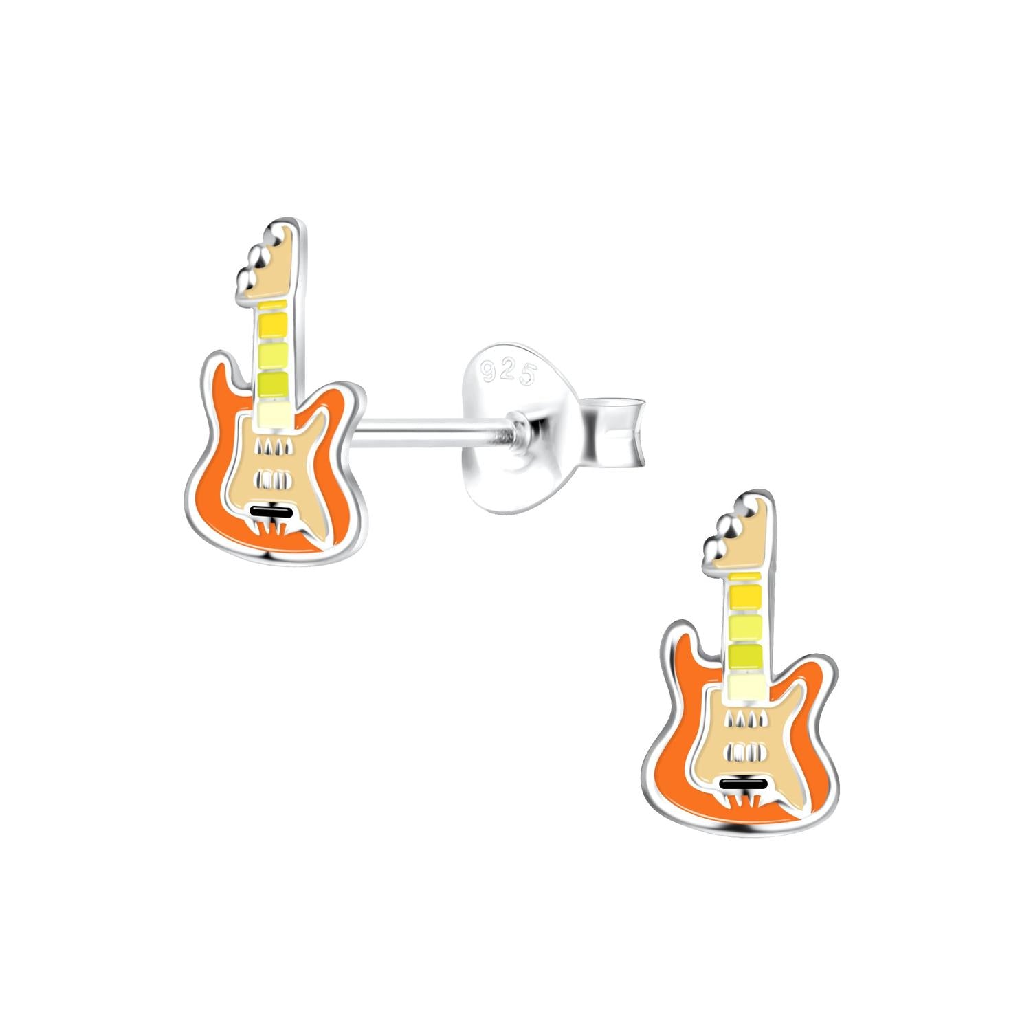 Melchior Jewellery orange and yellow girls guitar earrings in sterling silver for children