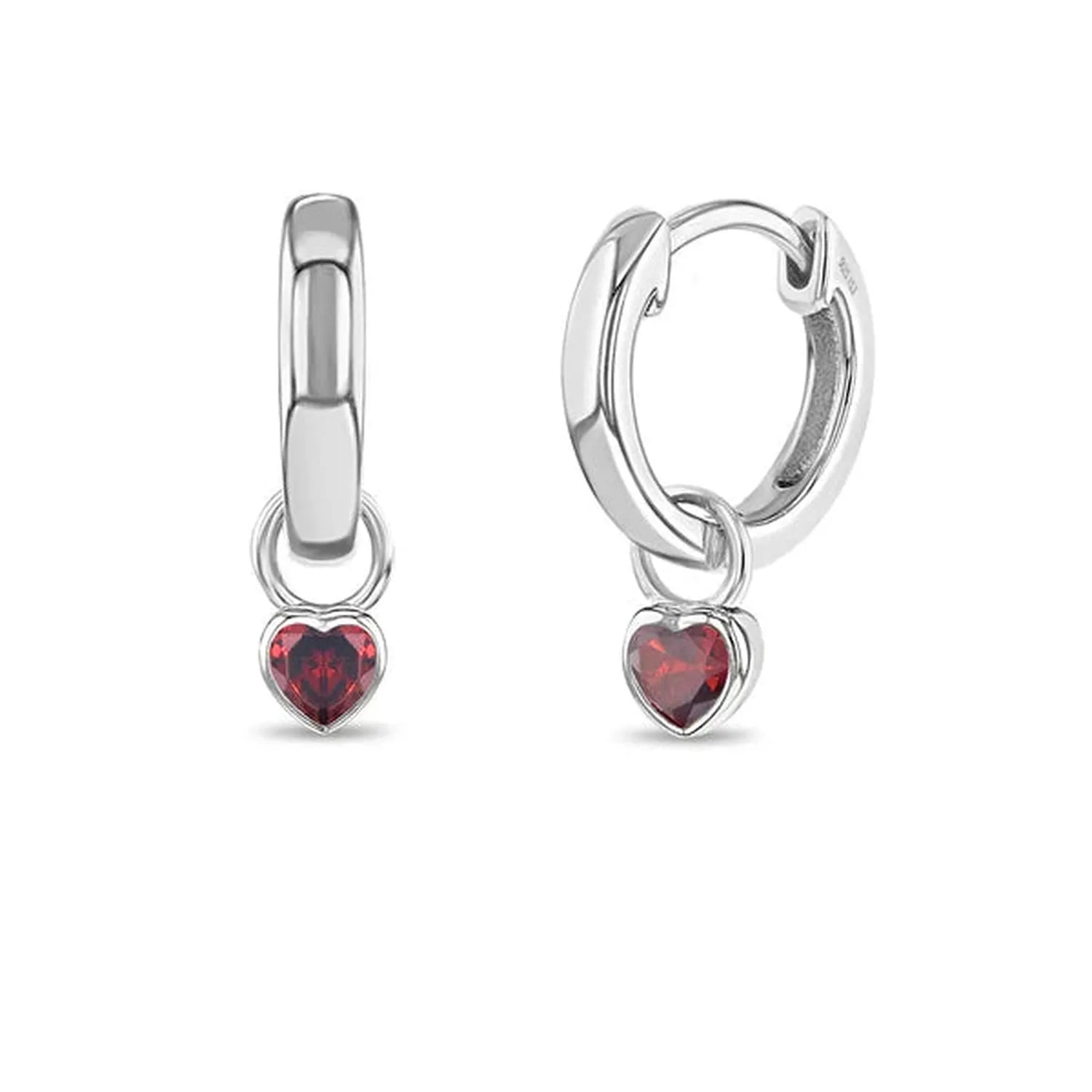 Melchior Jewellery silver hoop earrings with heart-shaped garnet July birthstone earrings for girls