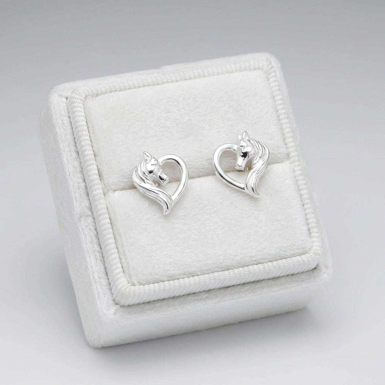 Melchior Jewellery kids horse stud earrings sterling silver displayed on white velvet box