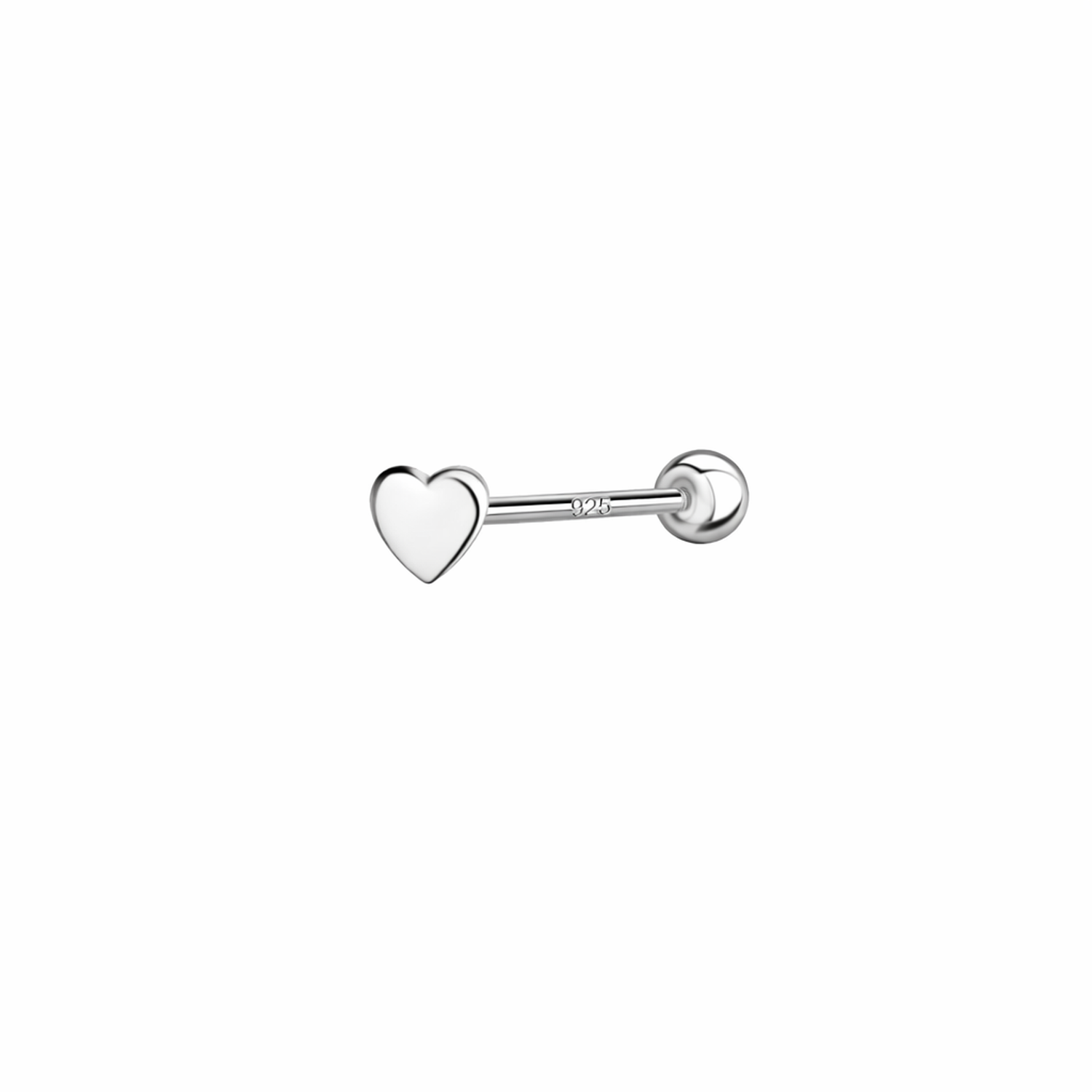 Sterling silver heart cartilage stud body jewellery by Melchior Jewellery in polished silver finish