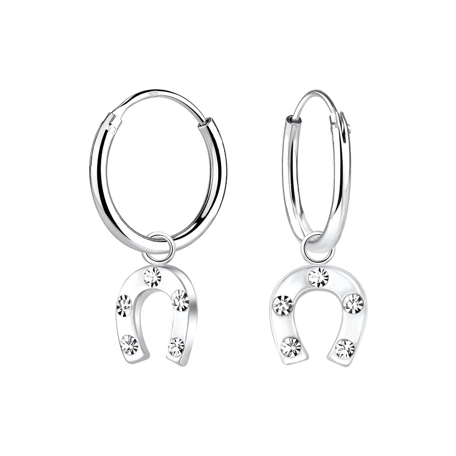 sterling silver girls horseshoe earrings with crystal accents for children by Melchior Jewellery