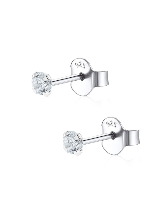 Sterling Silver 4mm Round CZ Stud Earrings - Melchior Jewellery