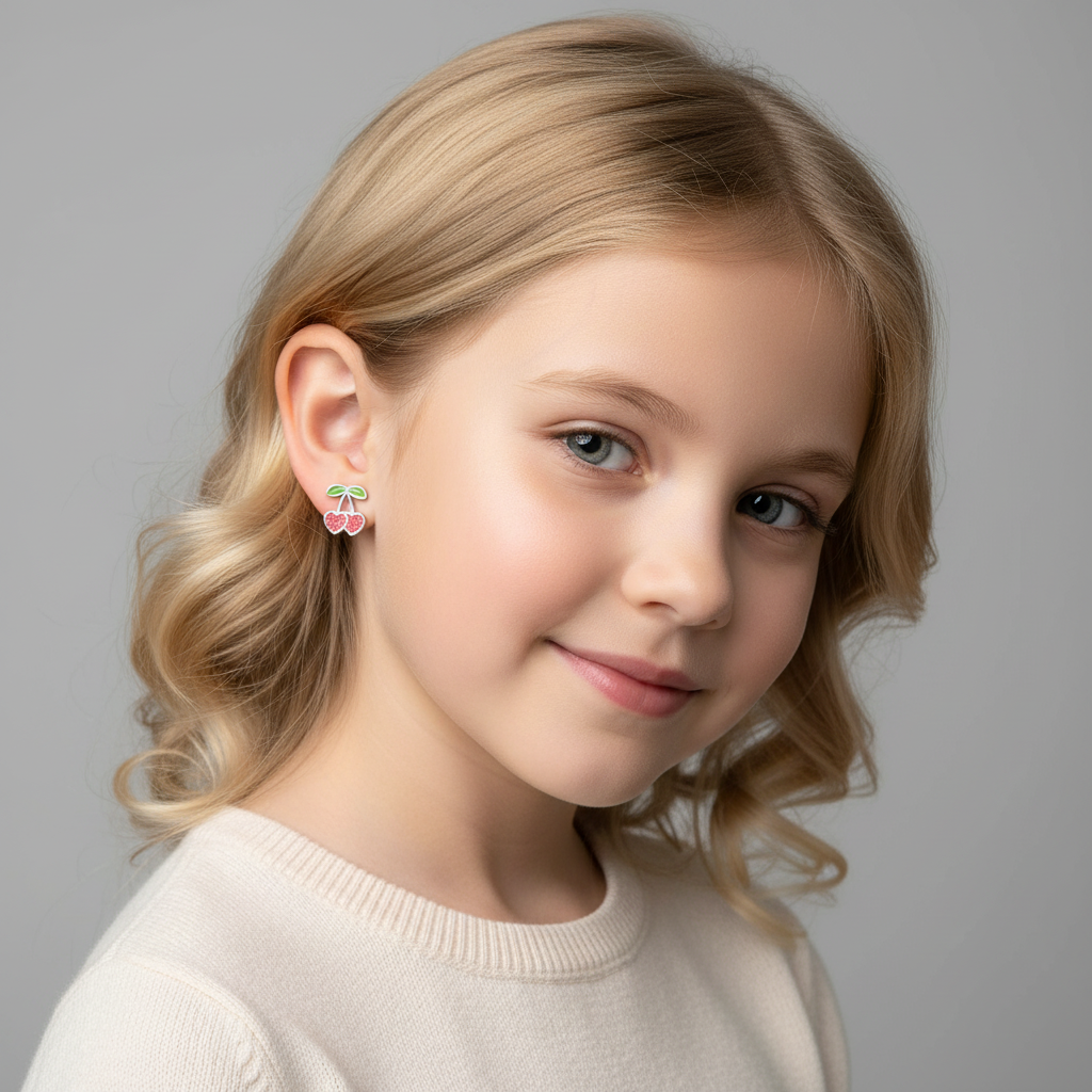 Melchior Jewellery Girls Silver Cherry Earrings - Sterling Silver - Melchior Jewellery