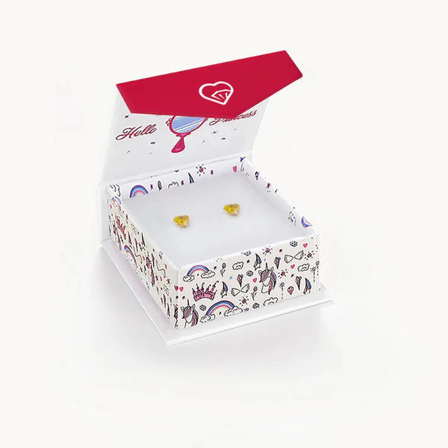 November heart birthstone earrings kids in yellow gemstone set in In Season Jewellery decorative box